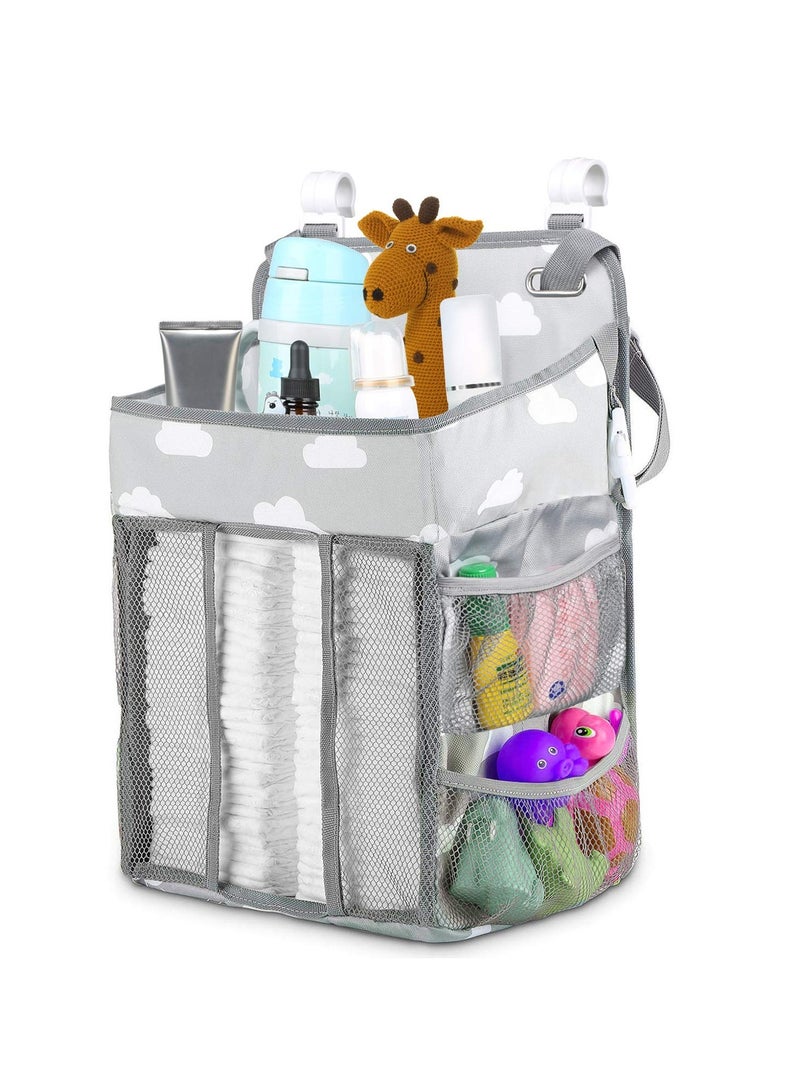 Diaper Crate Hanging Diaper Rack Organizer, Hanging Nursery Diaper Storage Bags Diaper Rack Organizer for Crib Changing Table Playpen Wall Baby Shower Gift Bedside Organizer - Gray - Image 1